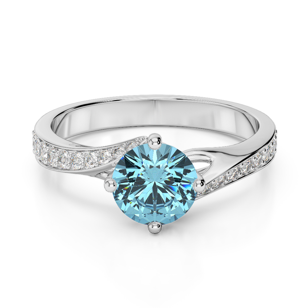 Gold / Platinum Round Cut Aquamarine and Diamond Engagement Ring AGDR-1207