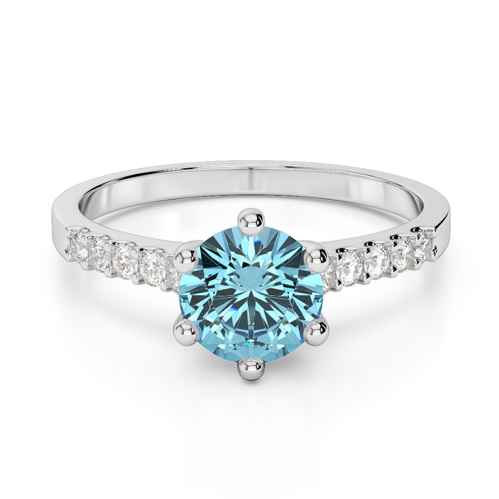 Gold / Platinum Round Cut Aquamarine and Diamond Engagement Ring AGDR-1208