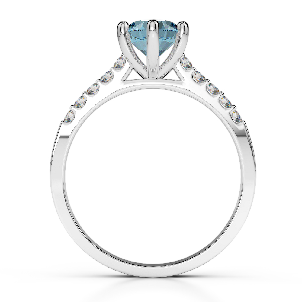Gold / Platinum Round Cut Aquamarine and Diamond Engagement Ring AGDR-1208