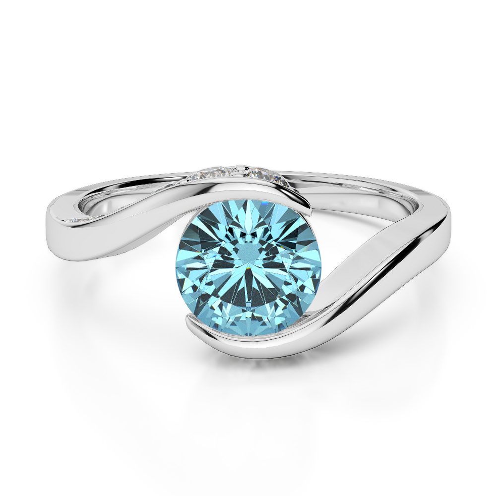 Gold / Platinum Round Cut Aquamarine and Diamond Engagement Ring AGDR-1209