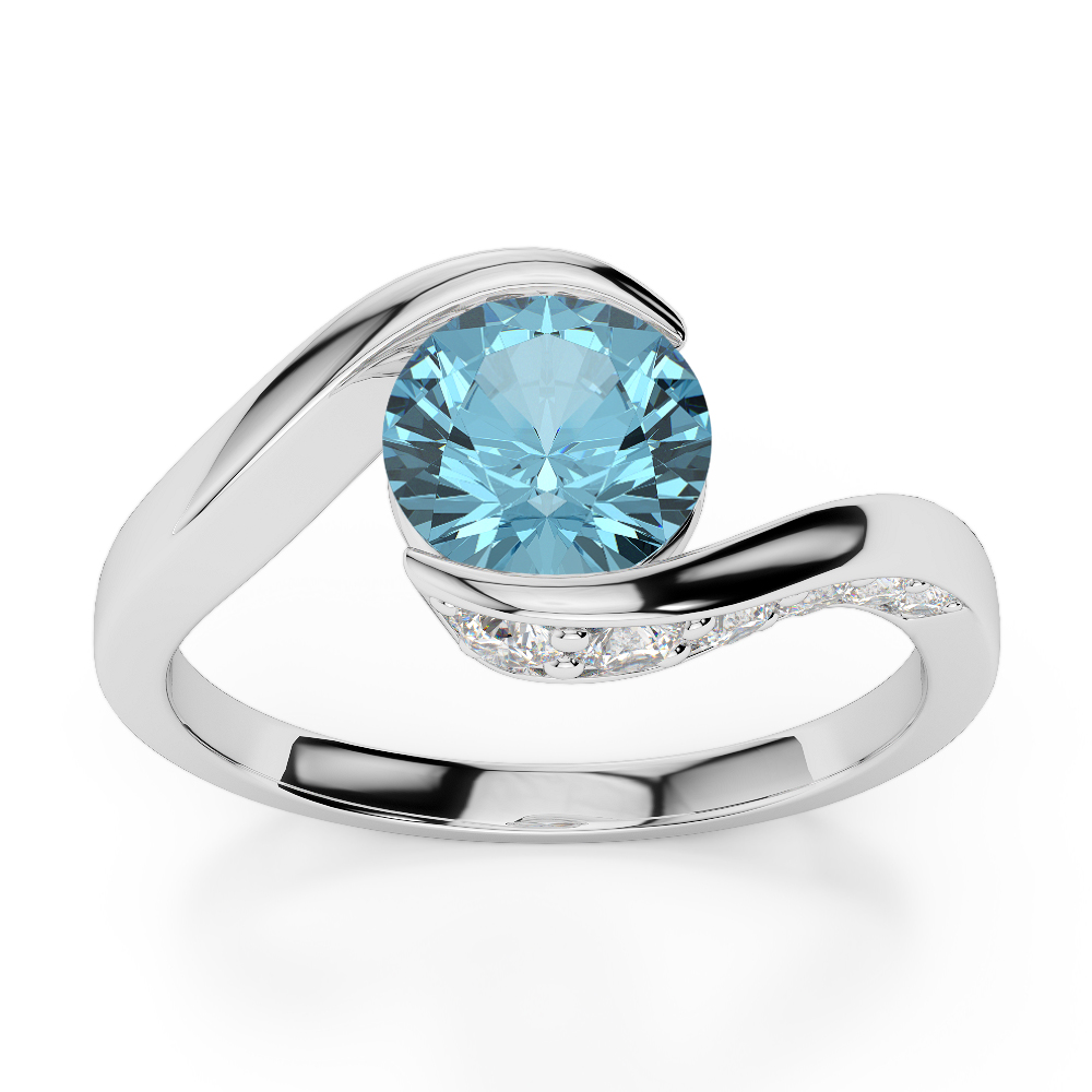 Gold / Platinum Round Cut Aquamarine and Diamond Engagement Ring AGDR-1209