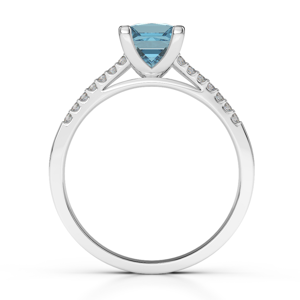 Gold / Platinum Round and Princess Cut Aquamarine and Diamond Engagement Ring AGDR-1211