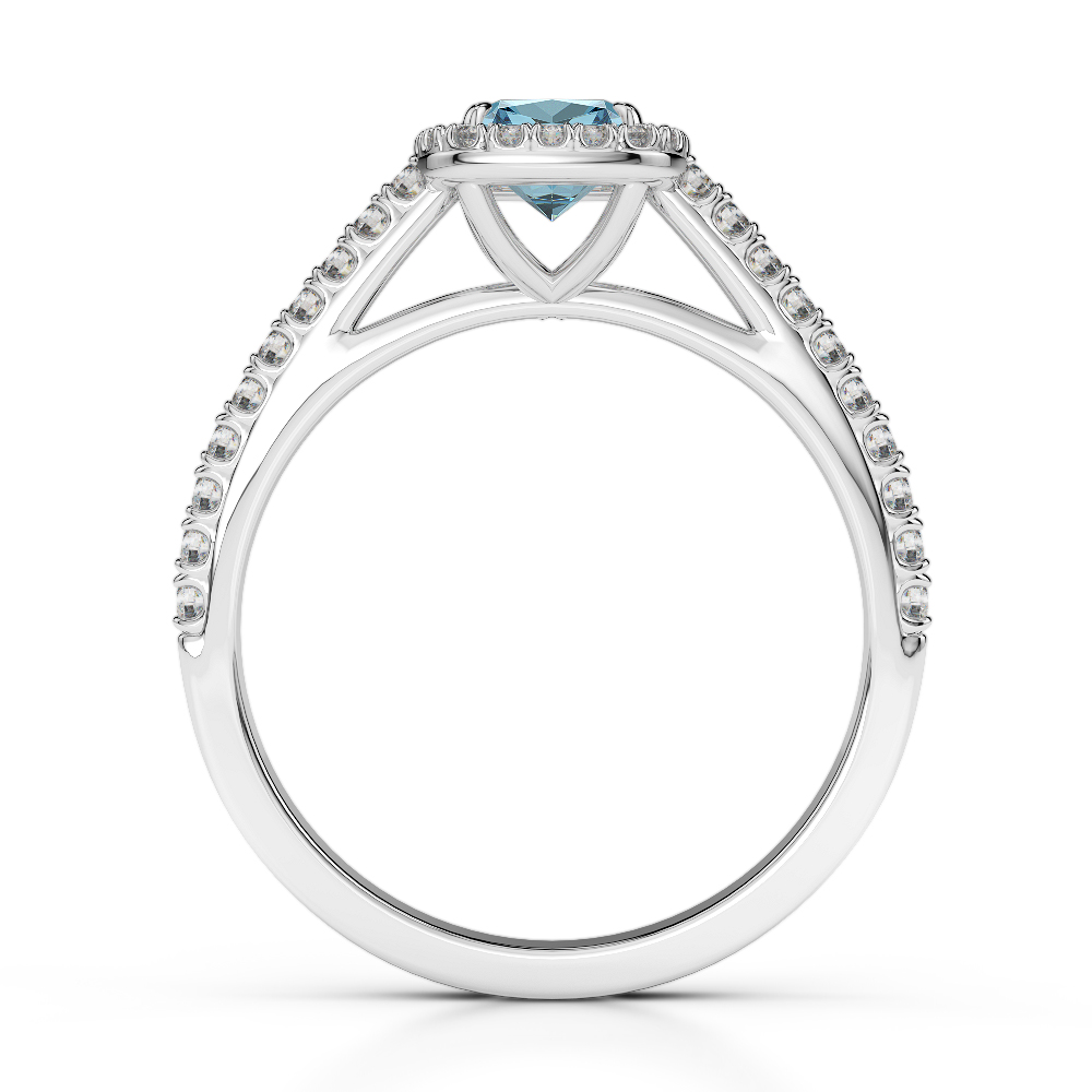 Gold / Platinum Round and Cushion Cut Aquamarine and Diamond Engagement Ring AGDR-1212