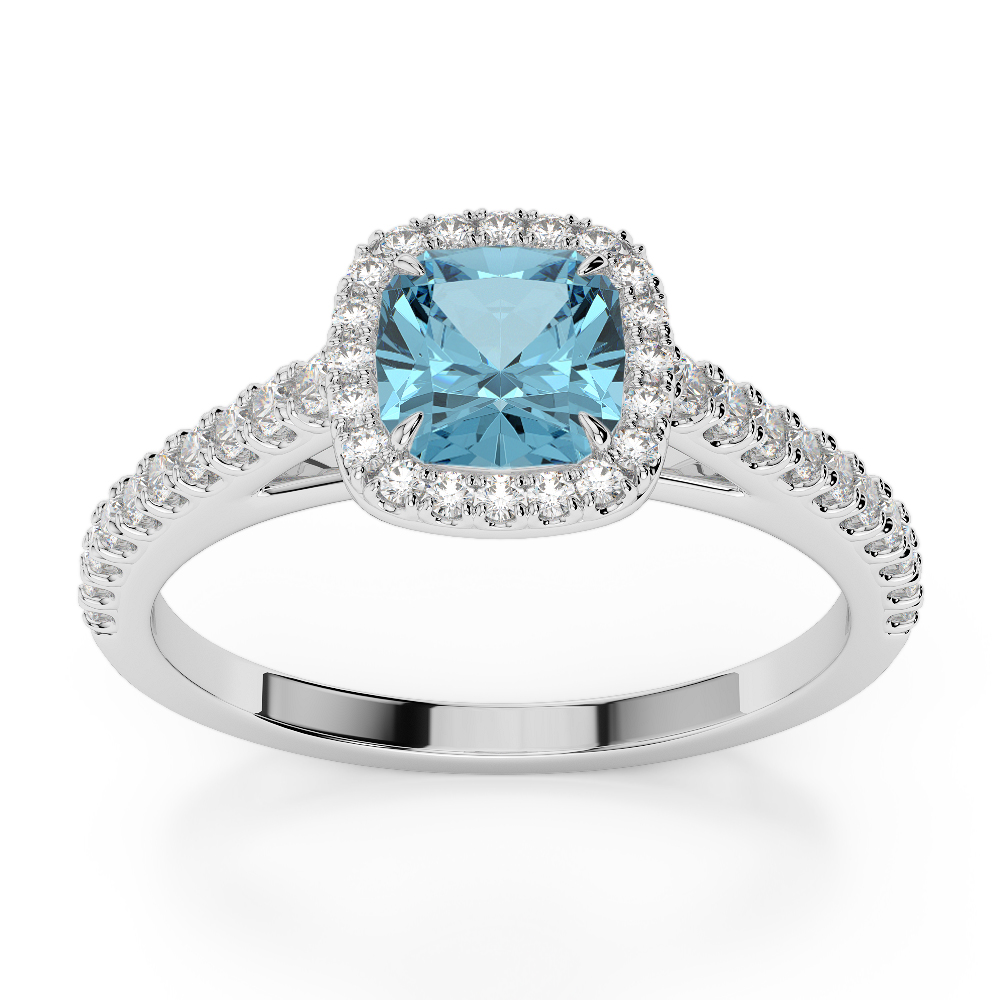 Gold / Platinum Round and Cushion Cut Aquamarine and Diamond Engagement Ring AGDR-1212