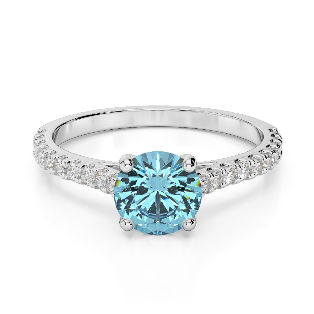 Gold / Platinum Round Cut Aquamarine and Diamond Engagement Ring AGDR-1213