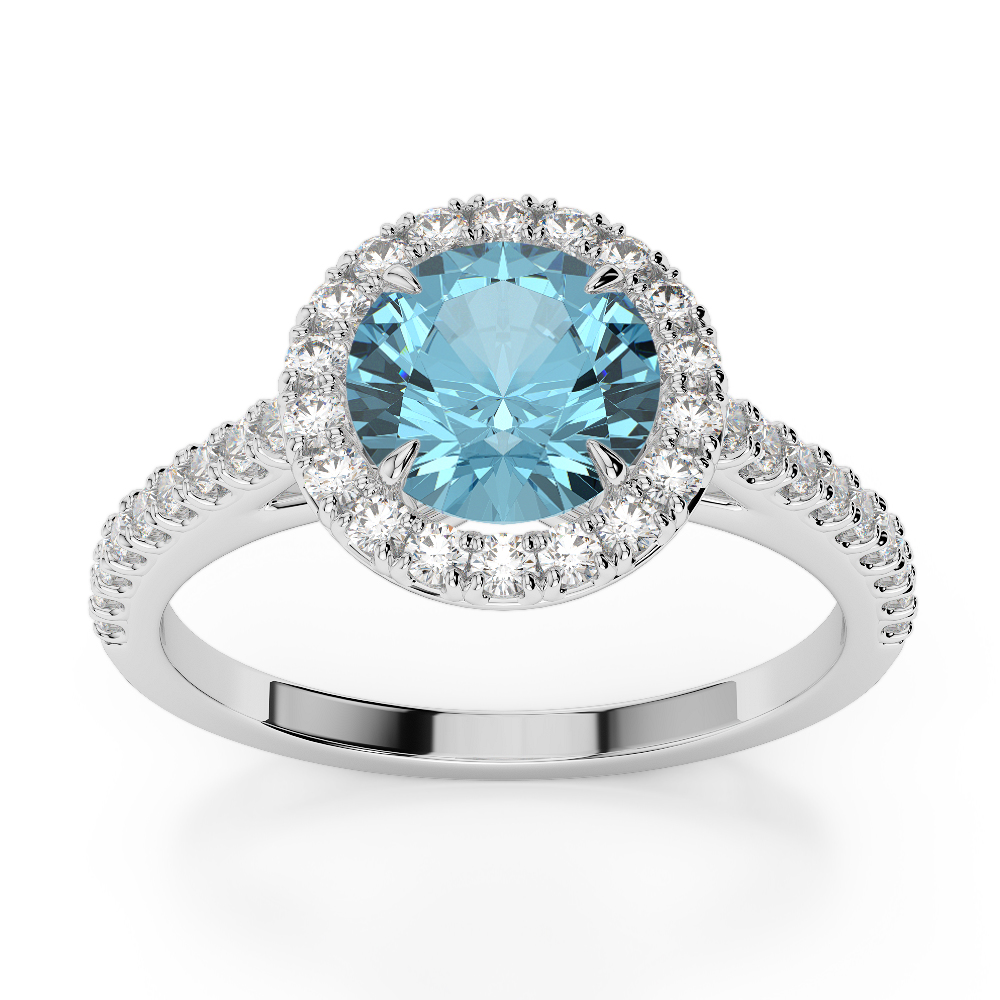 Gold / Platinum Round Cut Aquamarine and Diamond Engagement Ring AGDR-1215