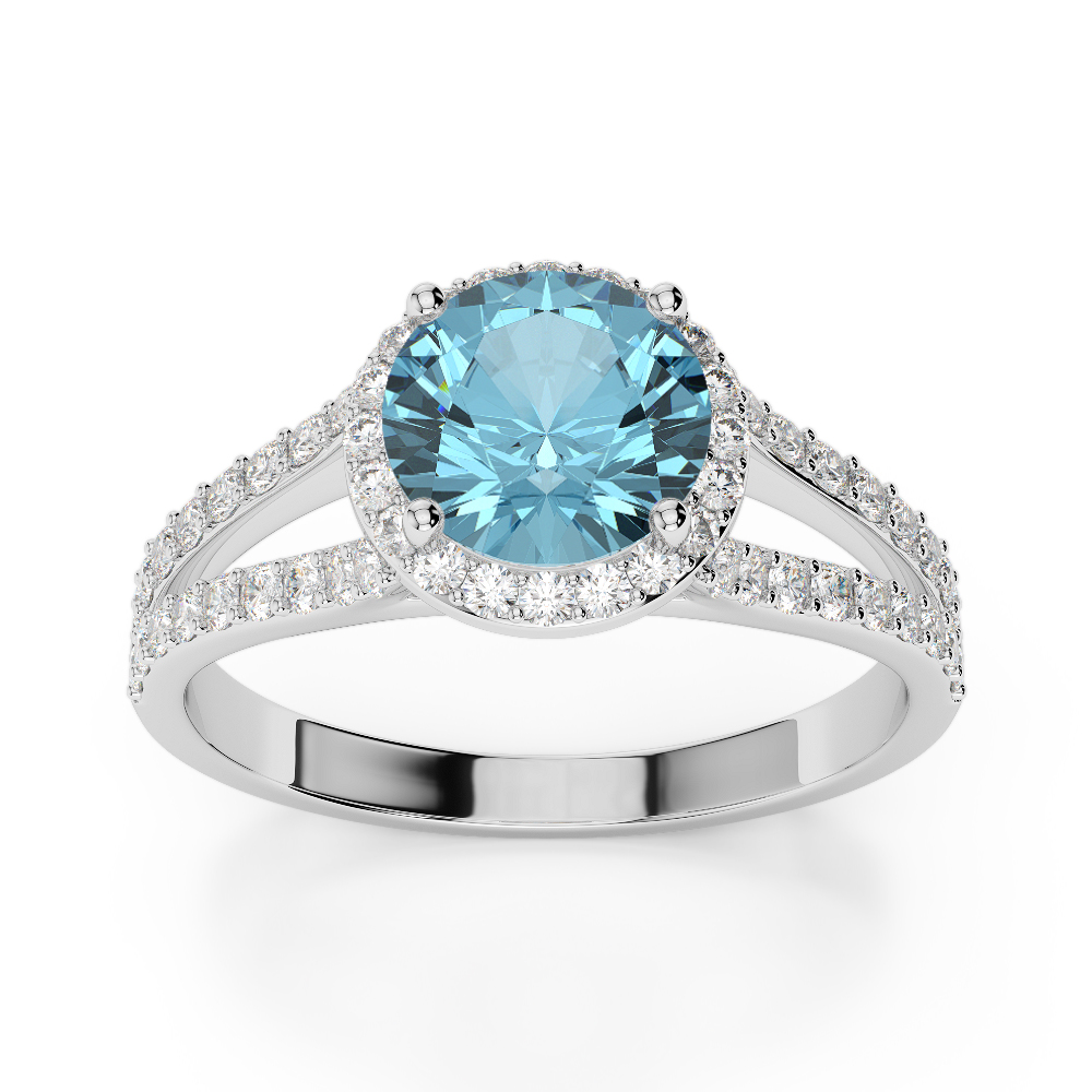 Gold / Platinum Round Cut Aquamarine and Diamond Engagement Ring AGDR-1220