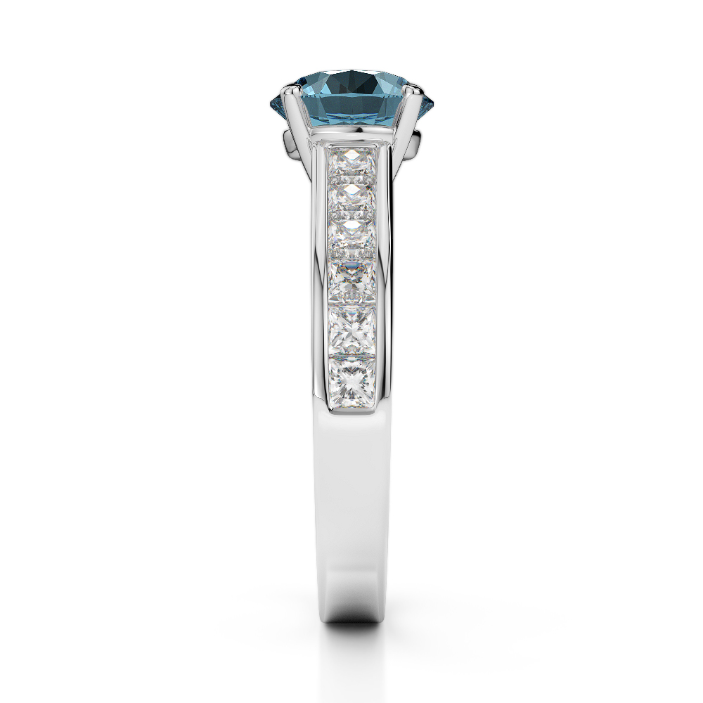 Gold / Platinum Round and Princess Cut Aquamarine and Diamond Engagement Ring AGDR-1224