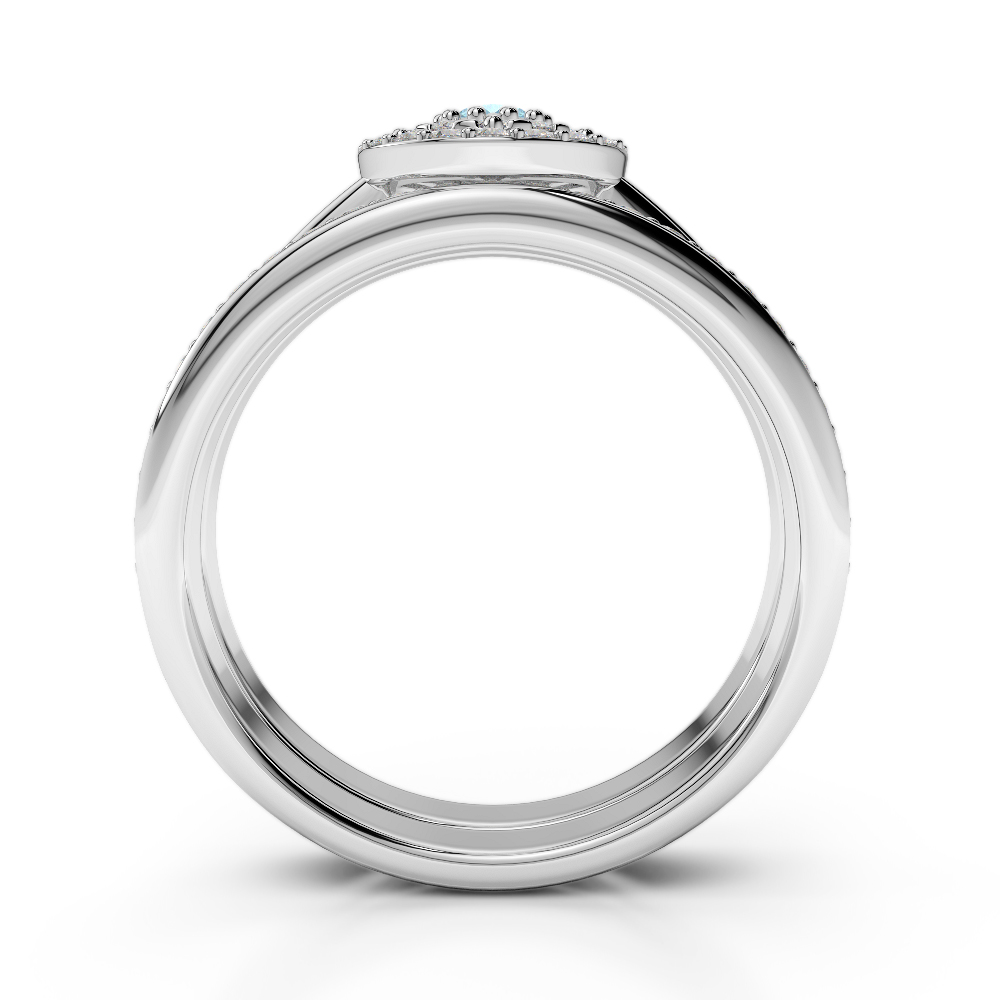 Gold / Platinum Round cut Aquamarine and Diamond Bridal Set Ring AGDR-1239