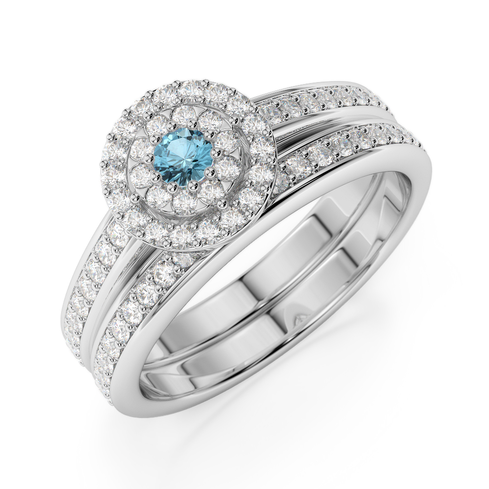 Gold / Platinum Round cut Aquamarine and Diamond Bridal Set Ring AGDR-1239
