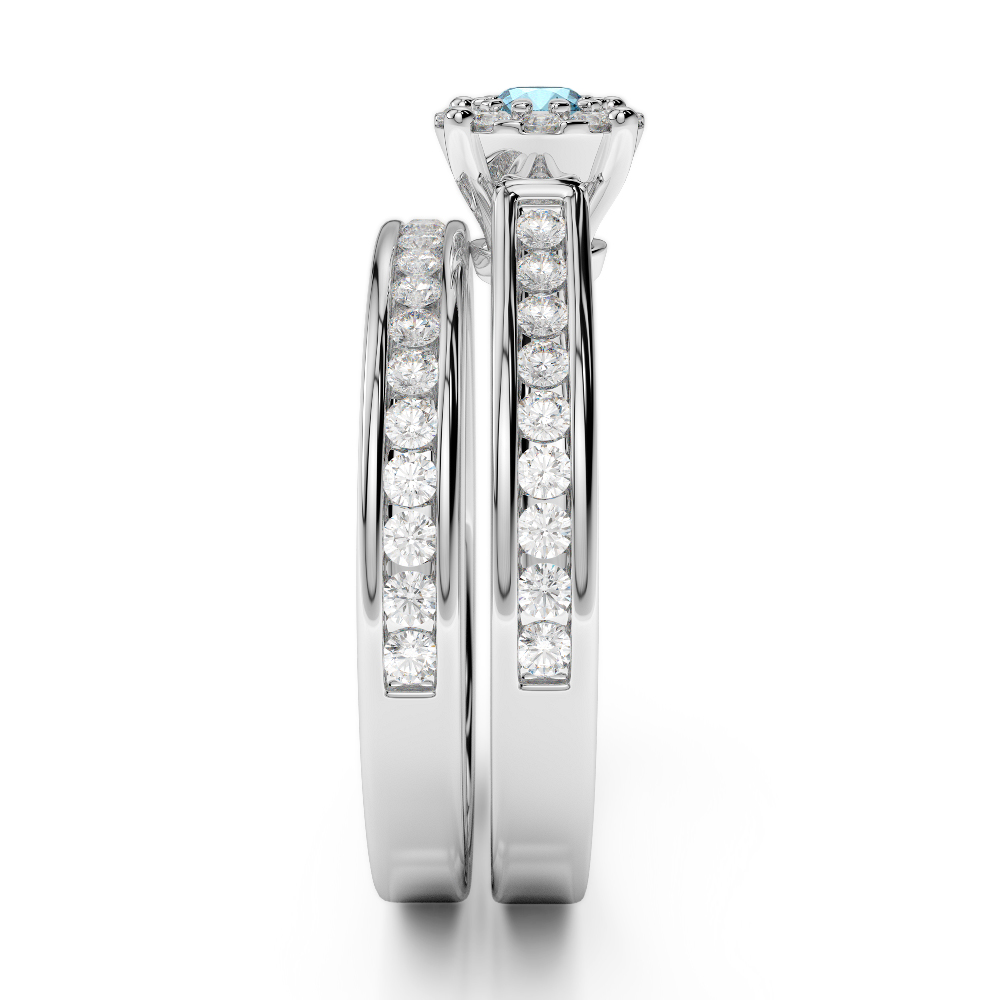 Gold / Platinum Round cut Aquamarine and Diamond Bridal Set Ring AGDR-1339
