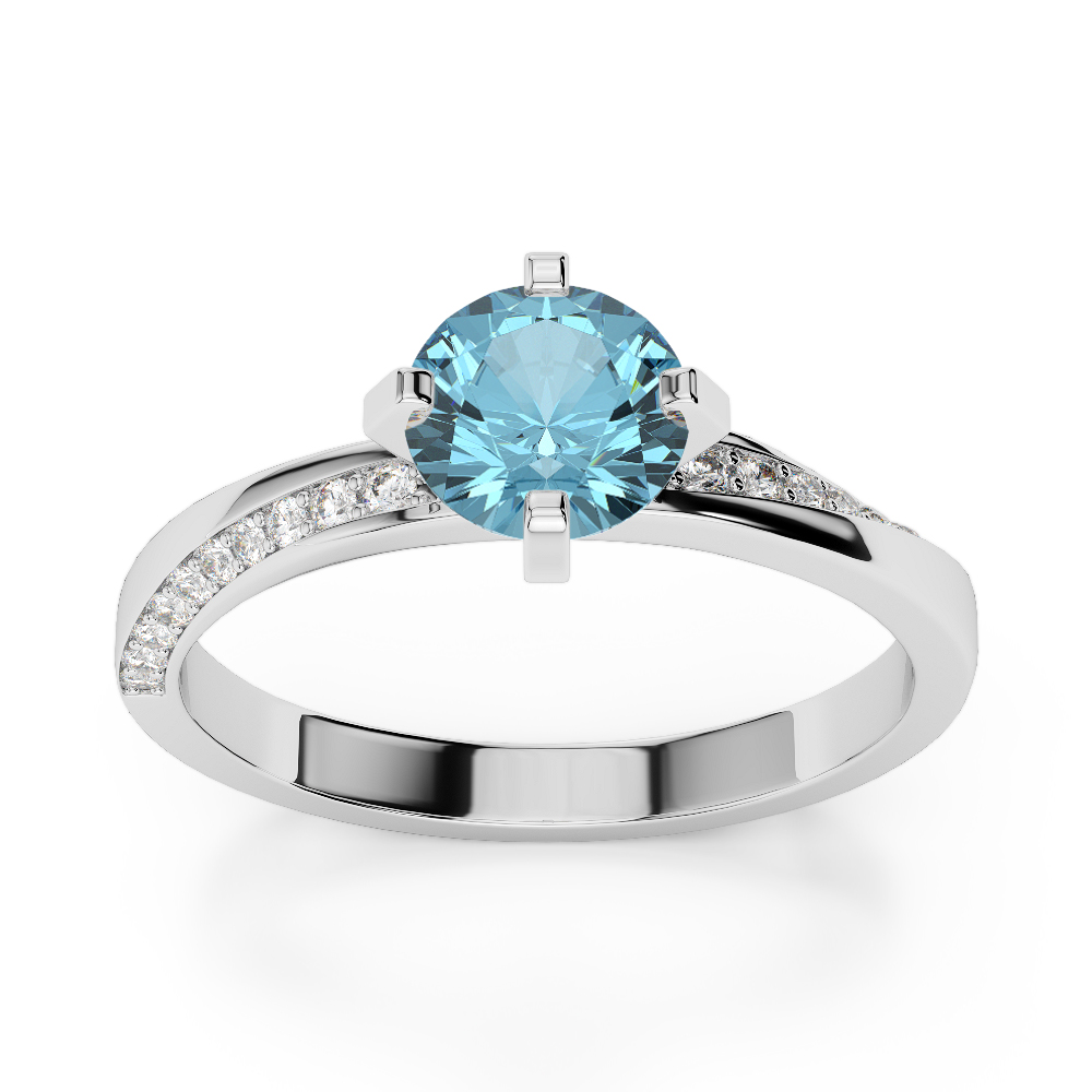 Gold / Platinum Round Cut Aquamarine and Diamond Engagement Ring AGDR-2002