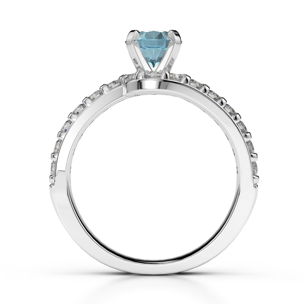 Gold / Platinum Round Cut Aquamarine and Diamond Engagement Ring AGDR-2004