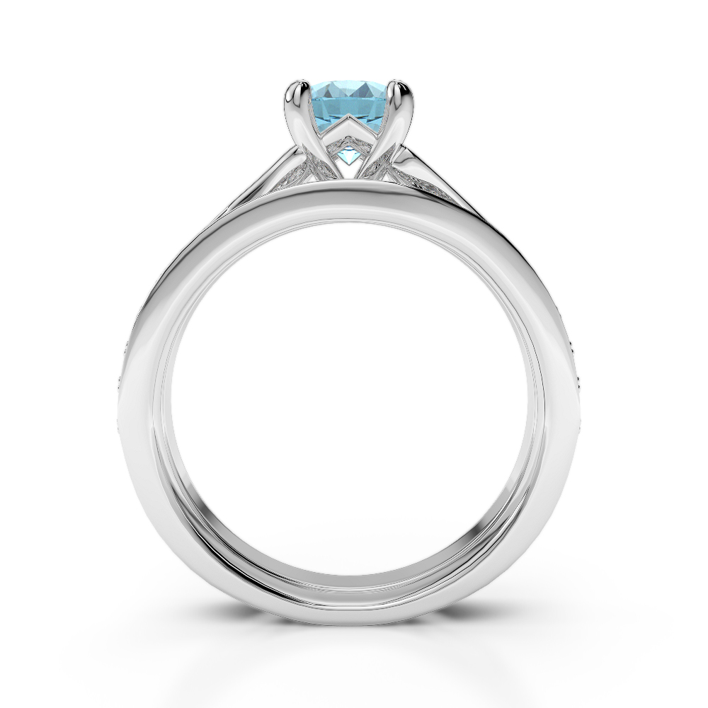 Gold / Platinum Round cut Aquamarine and Diamond Bridal Set Ring AGDR-2011