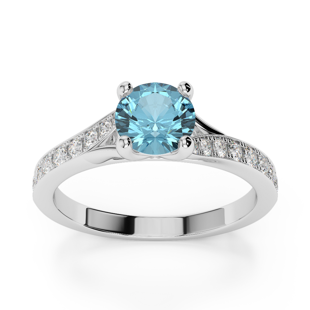 Gold / Platinum Round Cut Aquamarine and Diamond Engagement Ring AGDR-2012