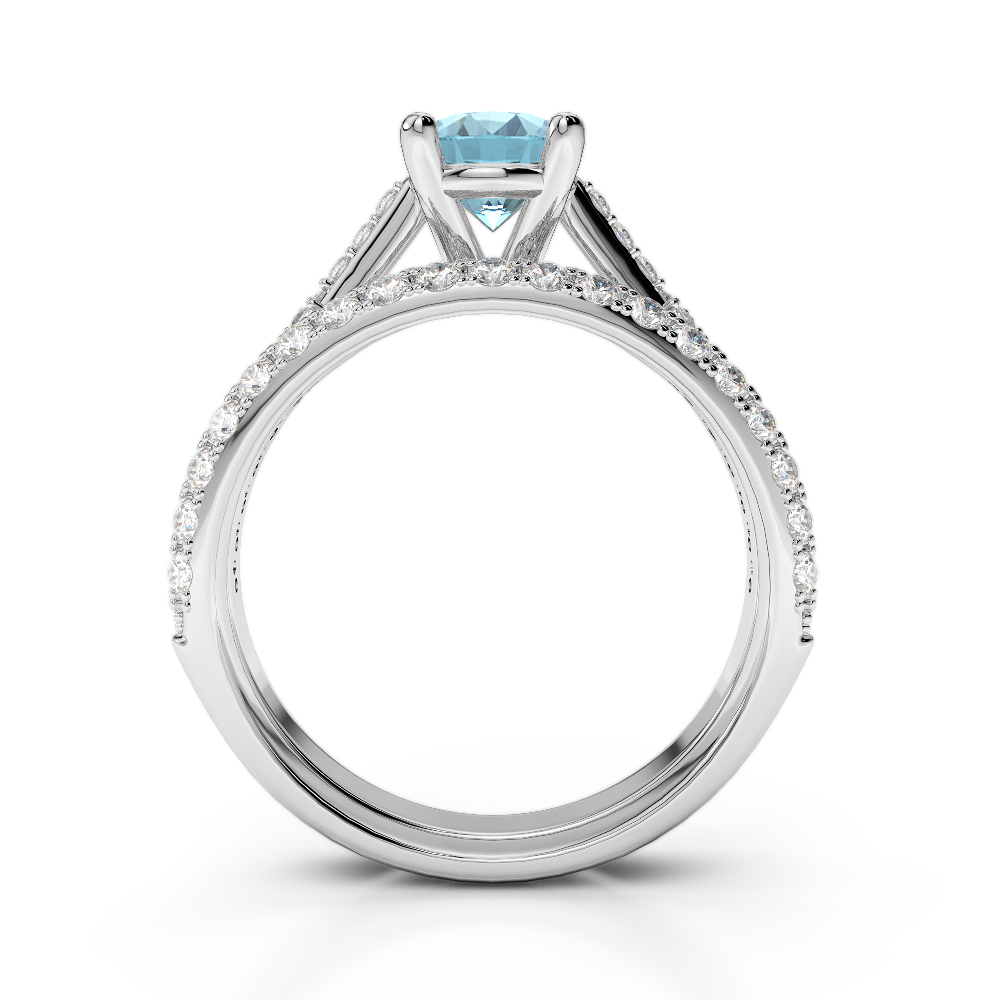 Gold / Platinum Round cut Aquamarine and Diamond Bridal Set Ring AGDR-2013