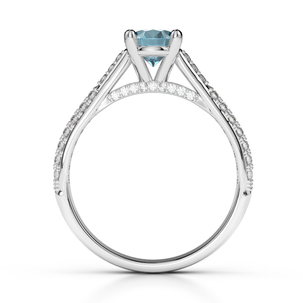 Gold / Platinum Round Cut Aquamarine and Diamond Engagement Ring AGDR-2014