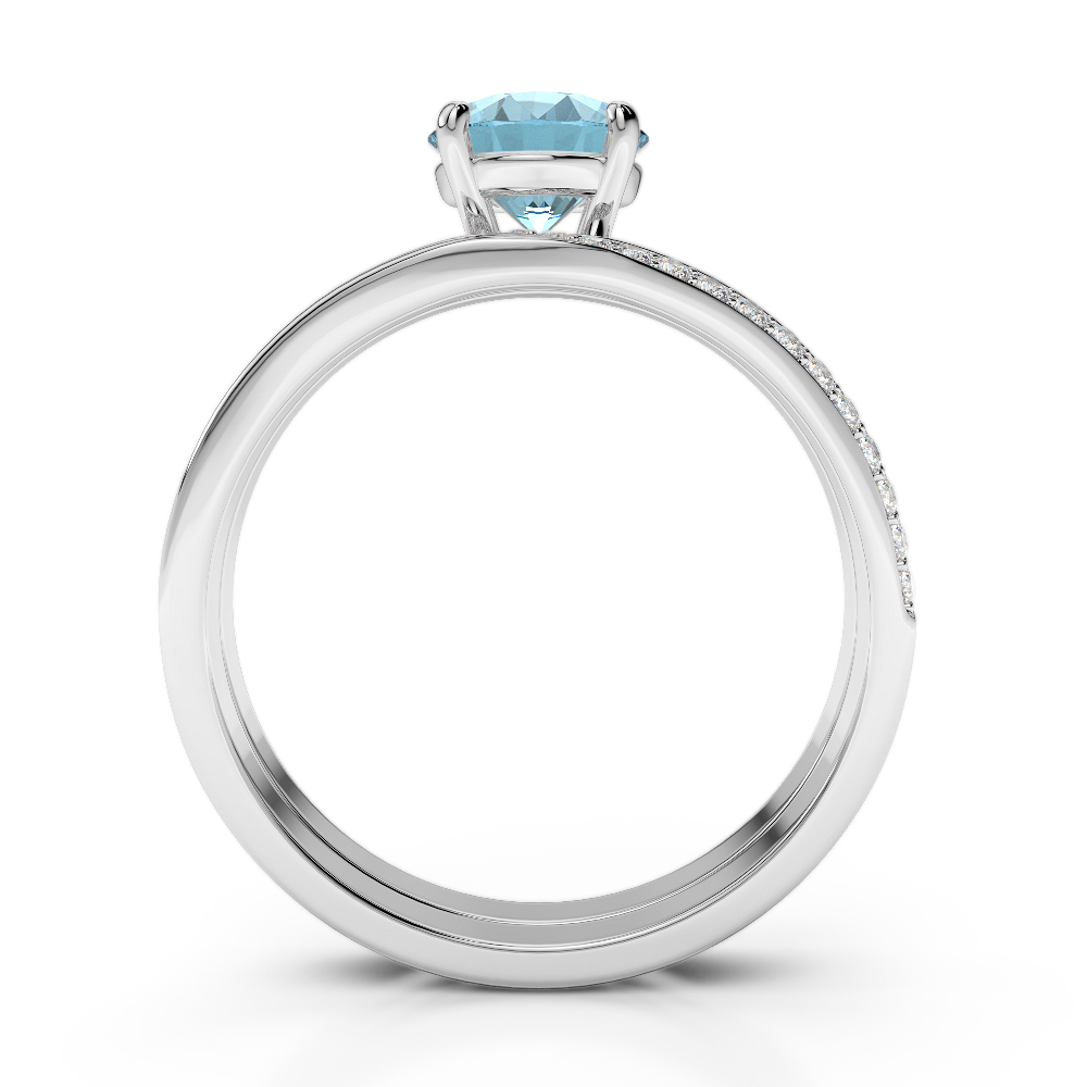 Gold / Platinum Round cut Aquamarine and Diamond Bridal Set Ring AGDR-2015