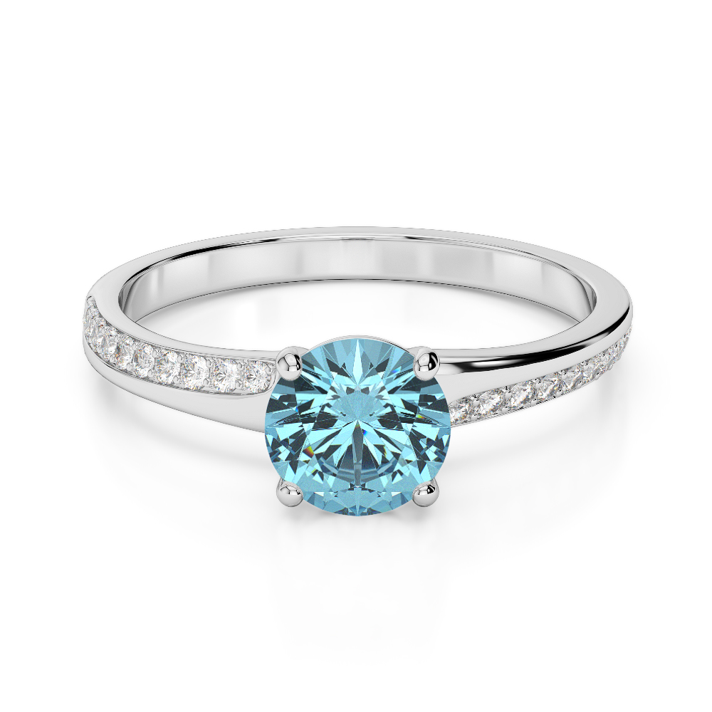 Gold / Platinum Round Cut Aquamarine and Diamond Engagement Ring AGDR-2016
