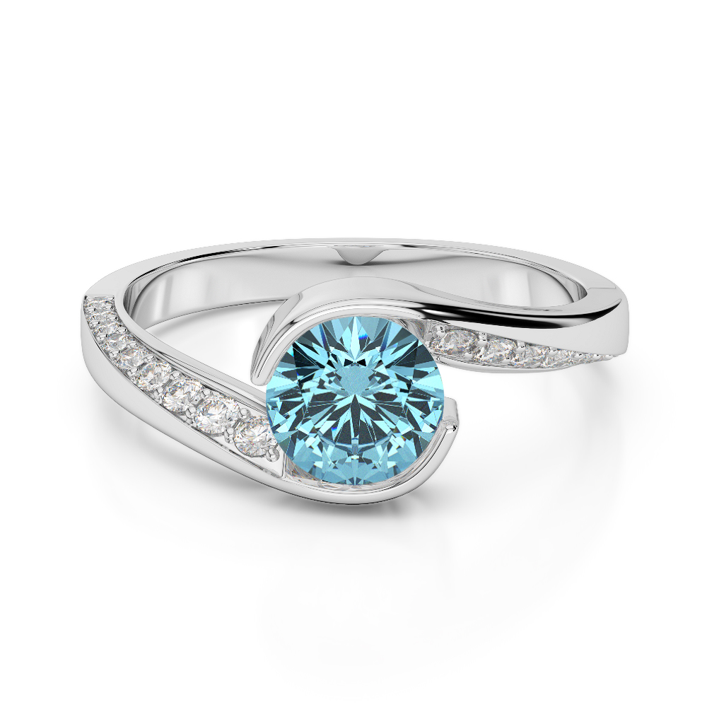 Gold / Platinum Round Cut Aquamarine and Diamond Engagement Ring AGDR-2020