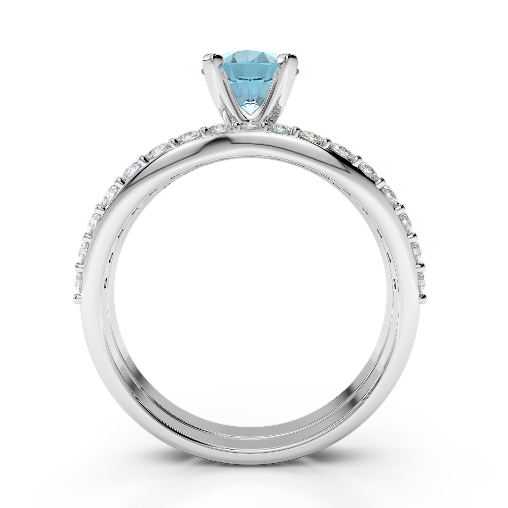 Gold / Platinum Round cut Aquamarine and Diamond Bridal Set Ring AGDR-2023