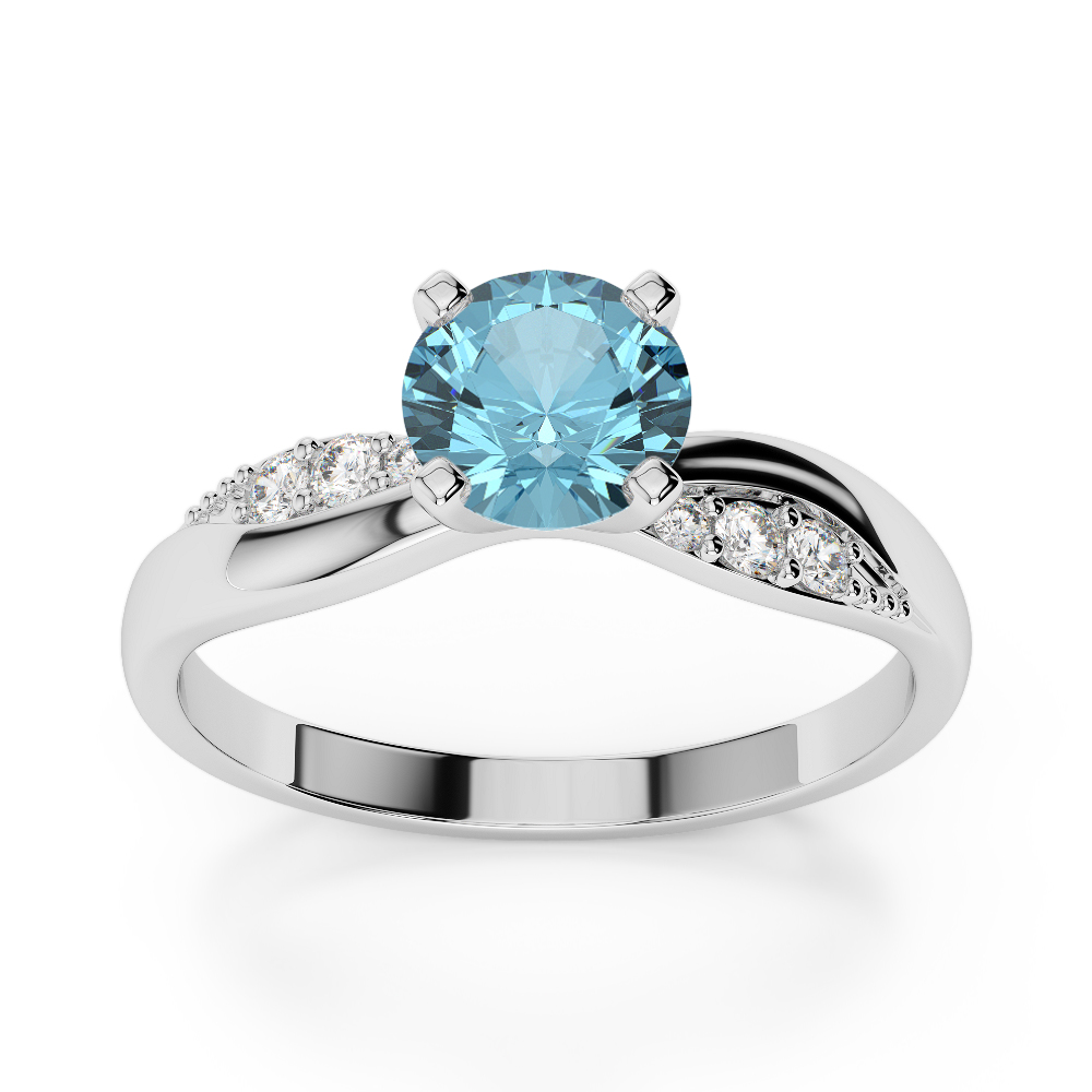 Gold / Platinum Round Cut Aquamarine and Diamond Engagement Ring AGDR-2024