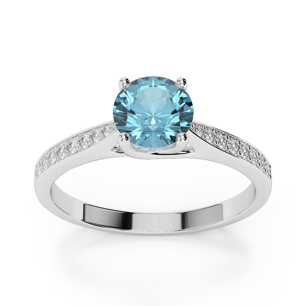 Gold / Platinum Round Cut Aquamarine and Diamond Engagement Ring AGDR-2054