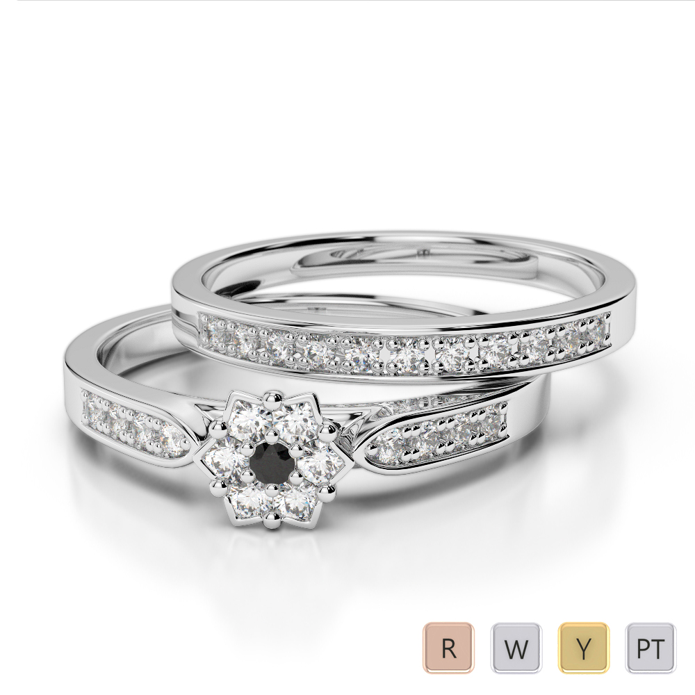 Gold / Platinum Round cut Black Diamond with Diamond Bridal Set Ring AGDR-1051