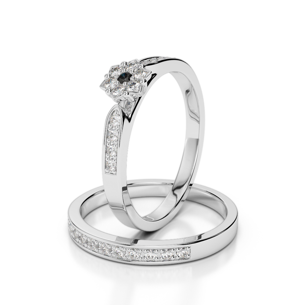 Gold / Platinum Round cut Black Diamond with Diamond Bridal Set Ring AGDR-1051