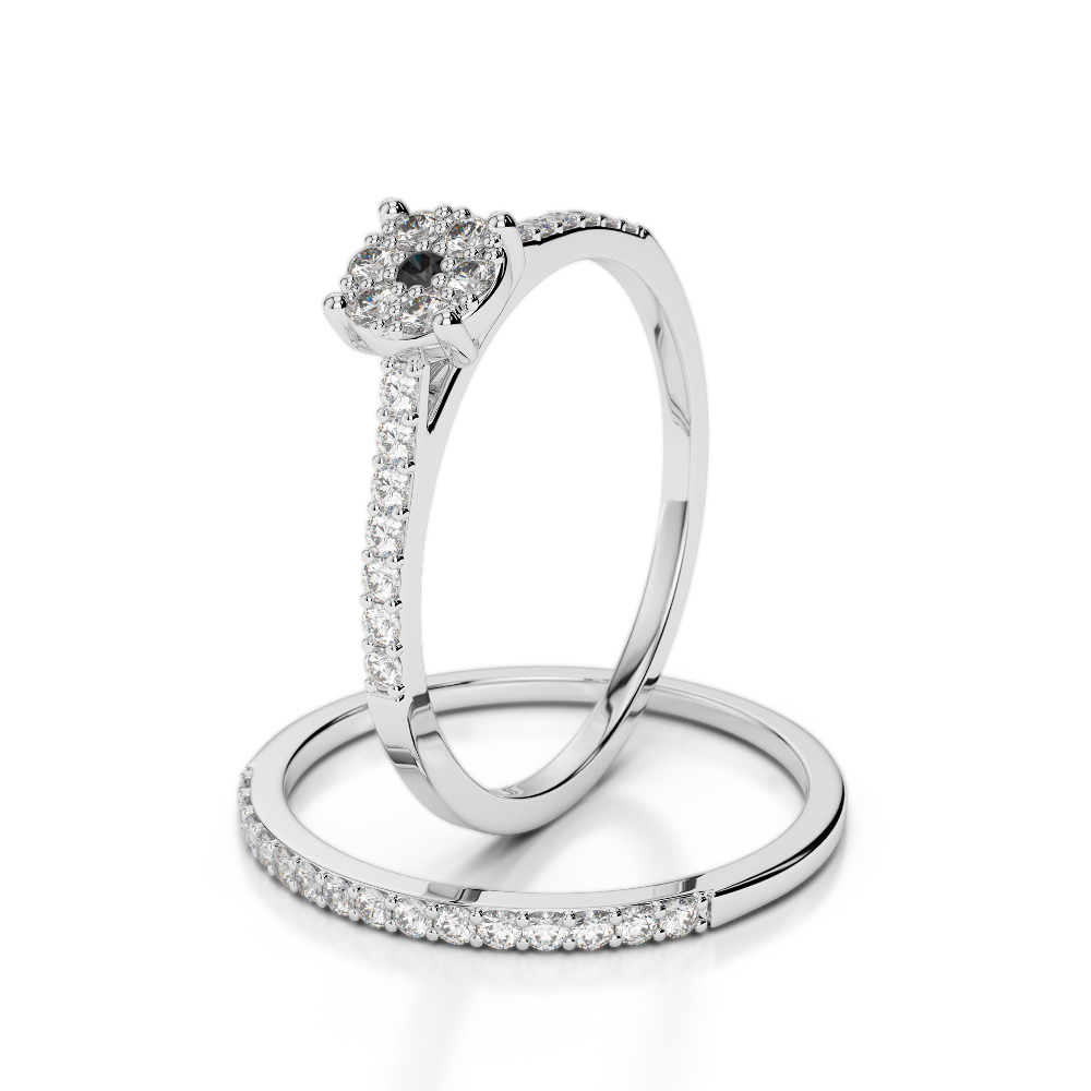Gold / Platinum Round cut Black Diamond with Diamond Bridal Set Ring AGDR-1053