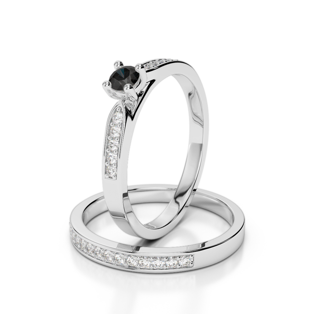 Gold / Platinum Round cut Black Diamond with Diamond Bridal Set Ring AGDR-1054