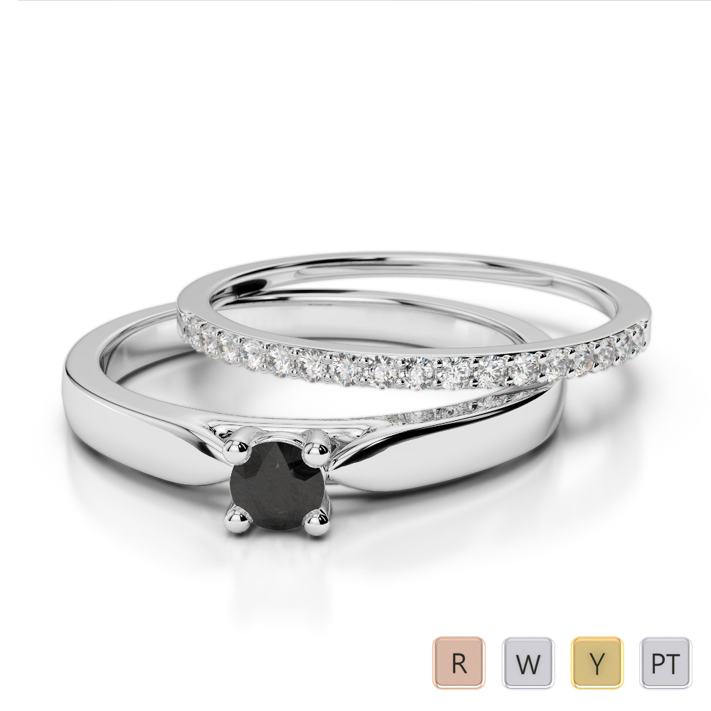 Gold / Platinum Round cut Black Diamond with Diamond Bridal Set Ring AGDR-1055