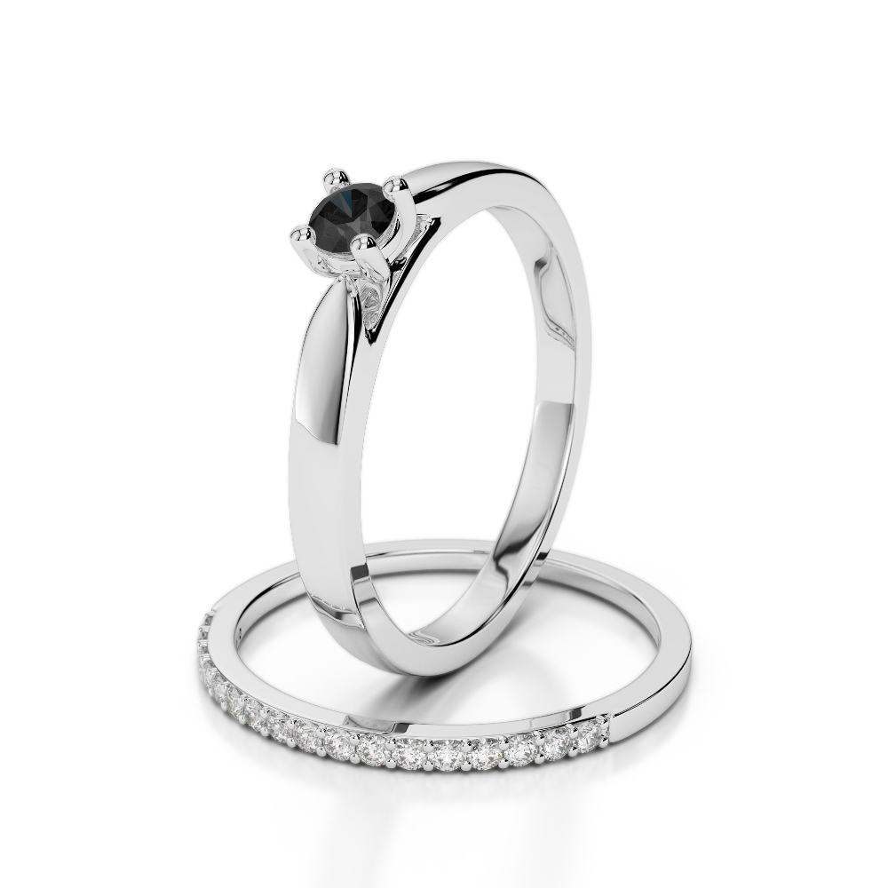 Gold / Platinum Round cut Black Diamond with Diamond Bridal Set Ring AGDR-1055