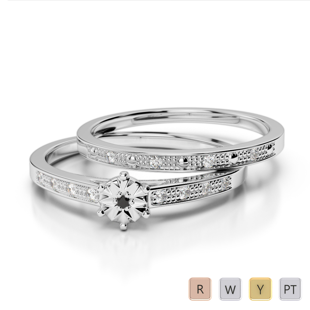 Gold / Platinum Round cut Black Diamond with Diamond Bridal Set Ring AGDR-1056