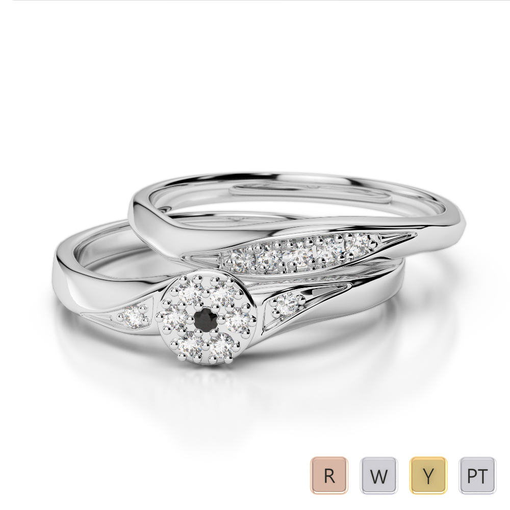 Gold / Platinum Round cut Black Diamond with Diamond Bridal Set Ring AGDR-1057