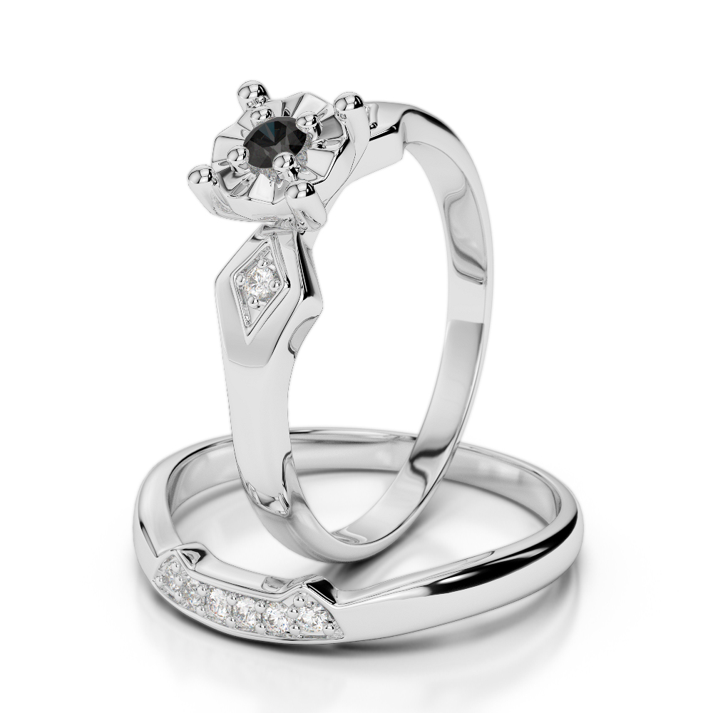 Gold / Platinum Round cut Black Diamond with Diamond Bridal Set Ring AGDR-1058