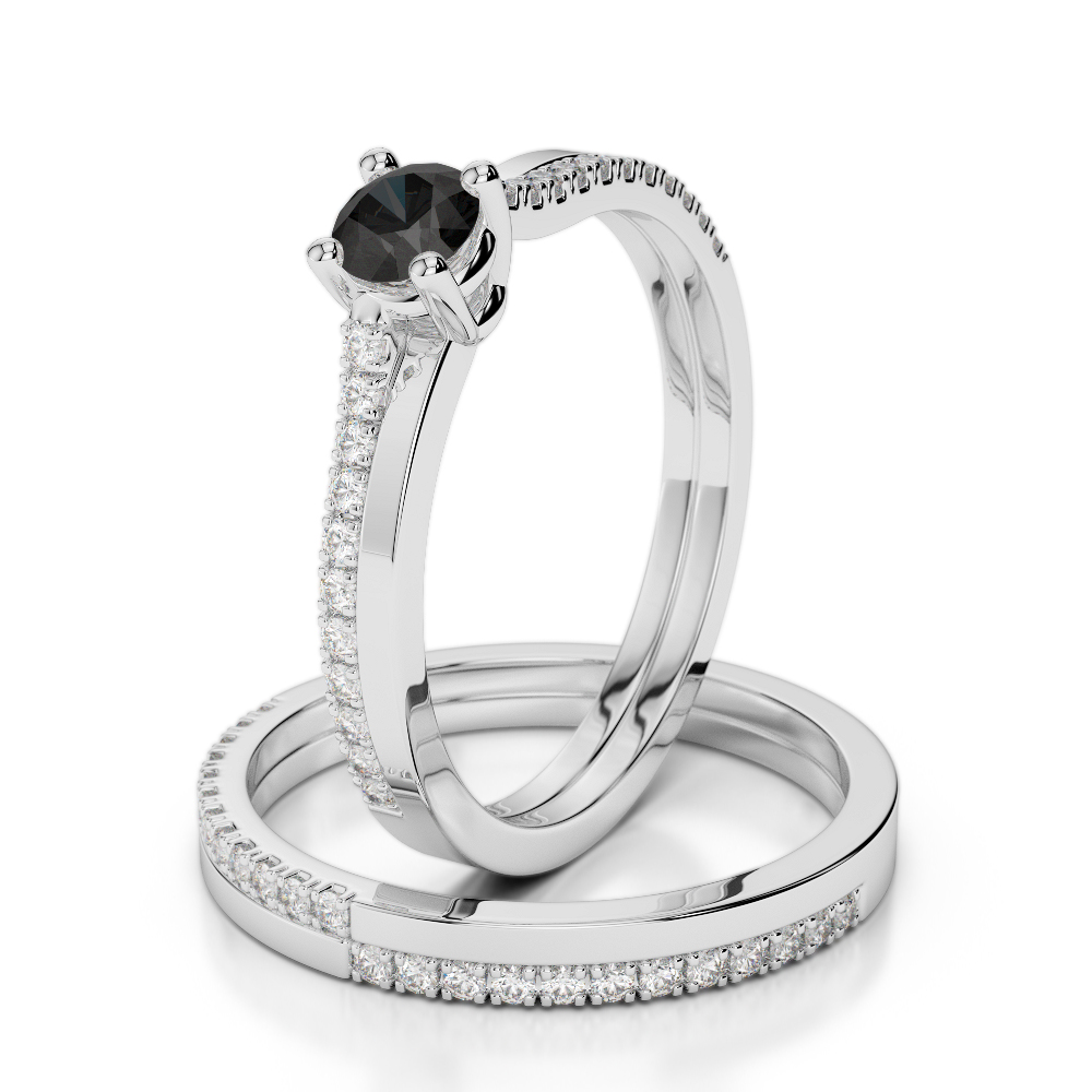 Gold / Platinum Round cut Black Diamond with Diamond Bridal Set Ring AGDR-1060