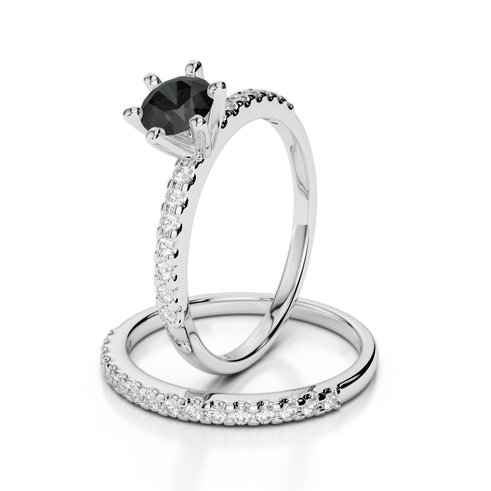 Gold / Platinum Round cut Black Diamond with Diamond Bridal Set Ring AGDR-1145
