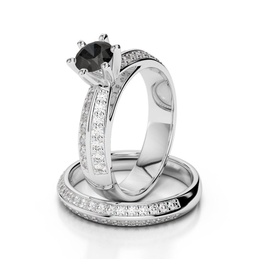 Gold / Platinum Round cut Black Diamond with Diamond Bridal Set Ring AGDR-1147