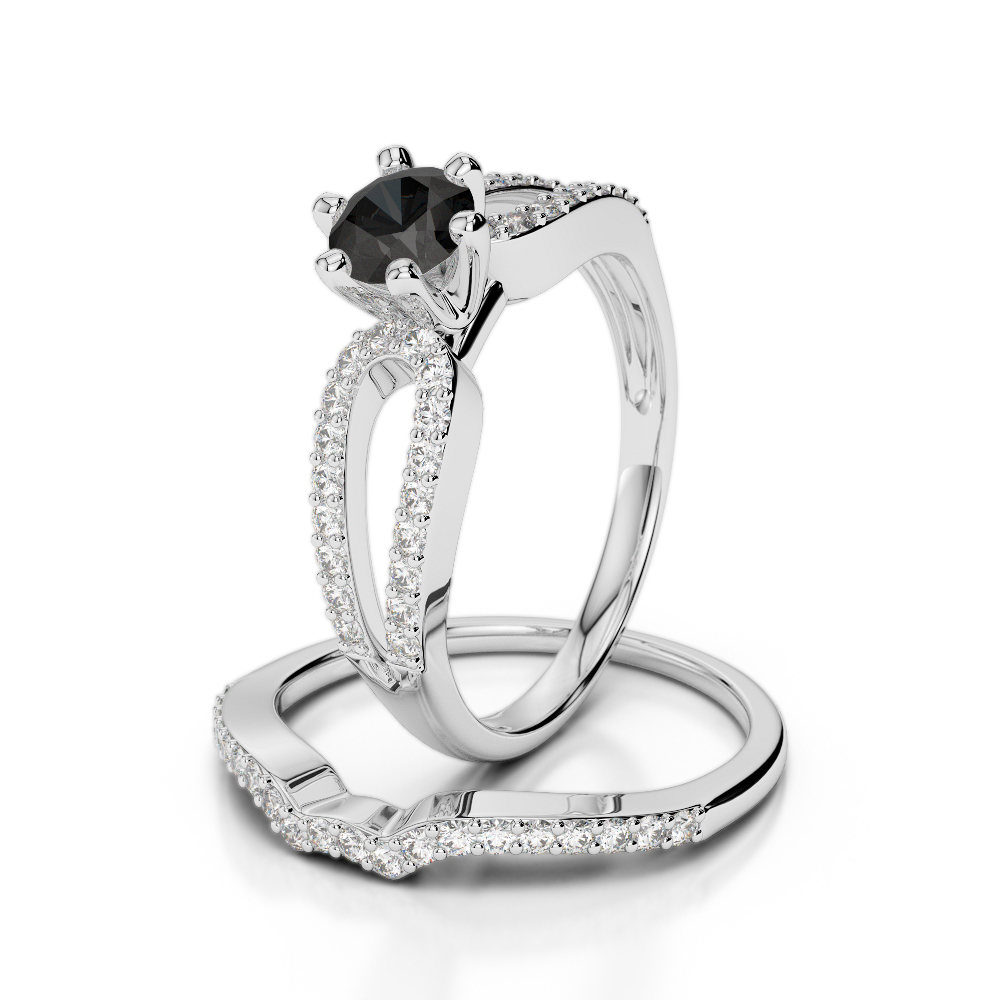 Gold / Platinum Round cut Black Diamond with Diamond Bridal Set Ring AGDR-1148