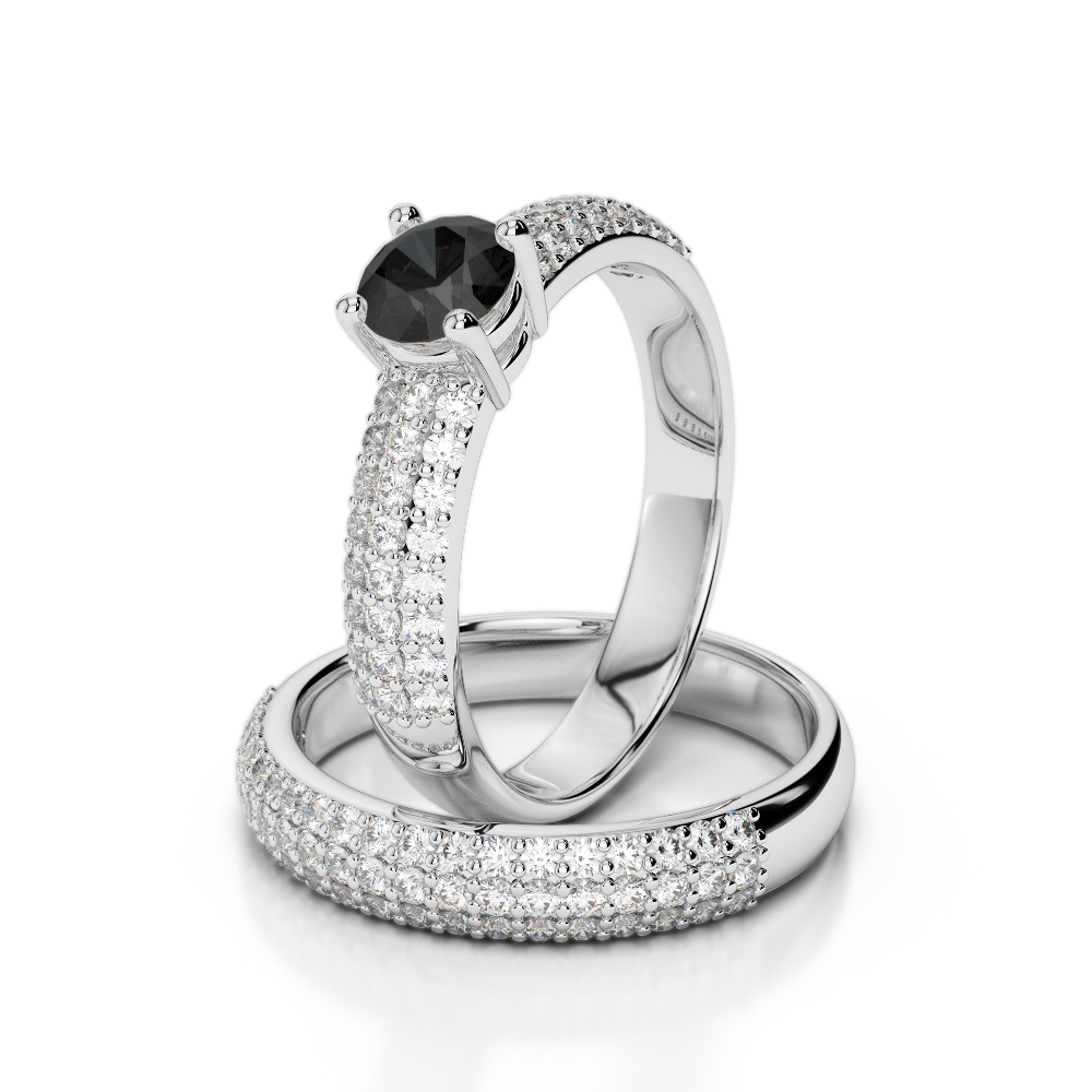 Gold / Platinum Round cut Black Diamond with Diamond Bridal Set Ring AGDR-1152