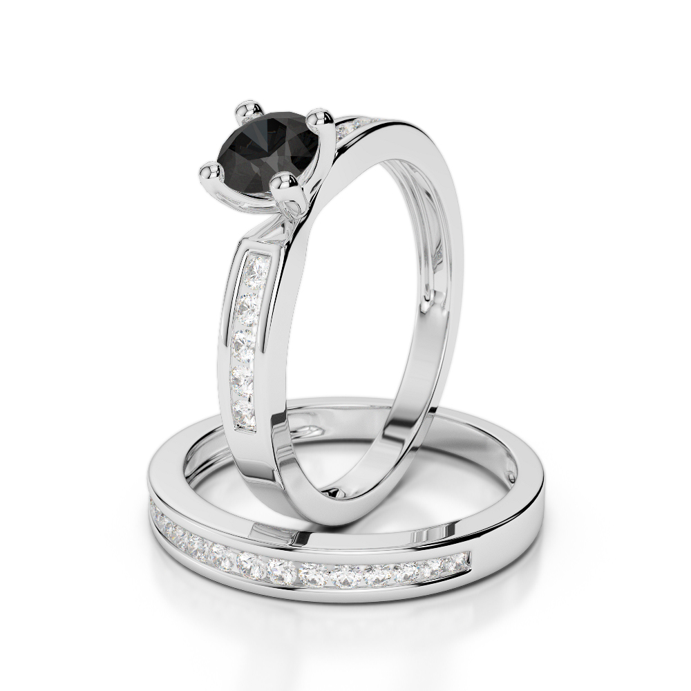Gold / Platinum Round cut Black Diamond with Diamond Bridal Set Ring AGDR-1157