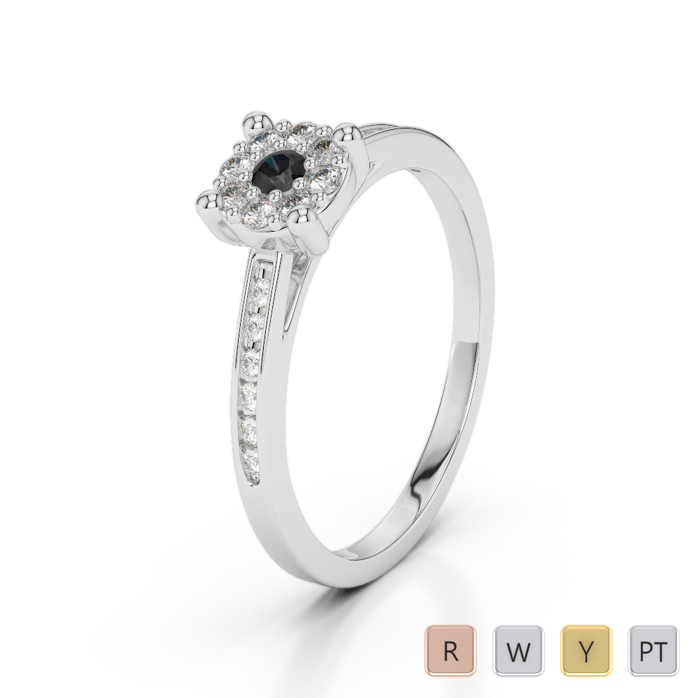 Gold / Platinum Round Cut Black Diamond with Diamond Engagement Ring AGDR-1163