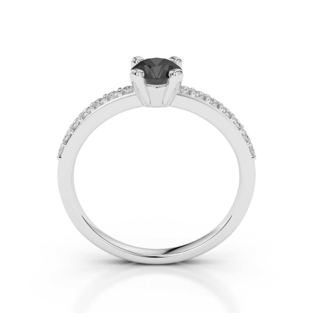 Gold / Platinum Round Cut Black Diamond with Diamond Engagement Ring AGDR-1173