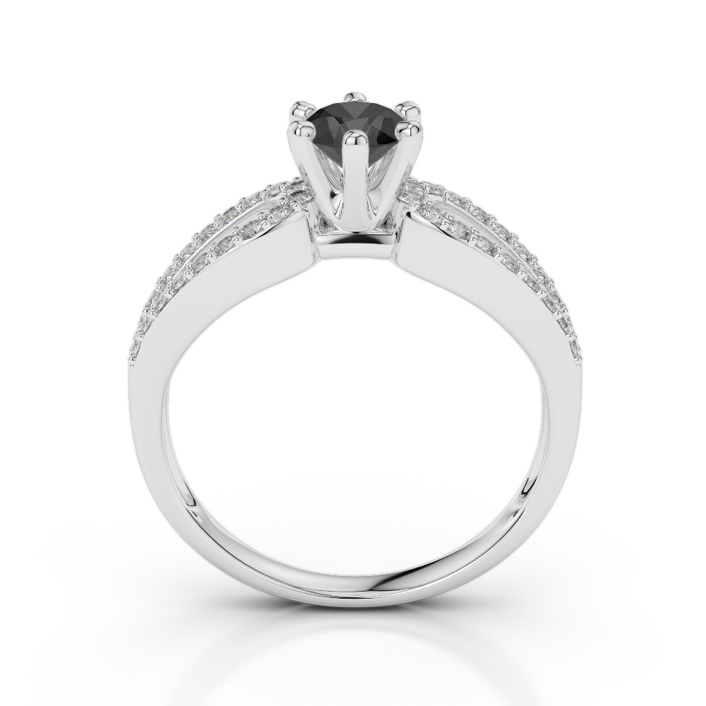 Gold / Platinum Round Cut Black Diamond with Diamond Engagement Ring AGDR-1175