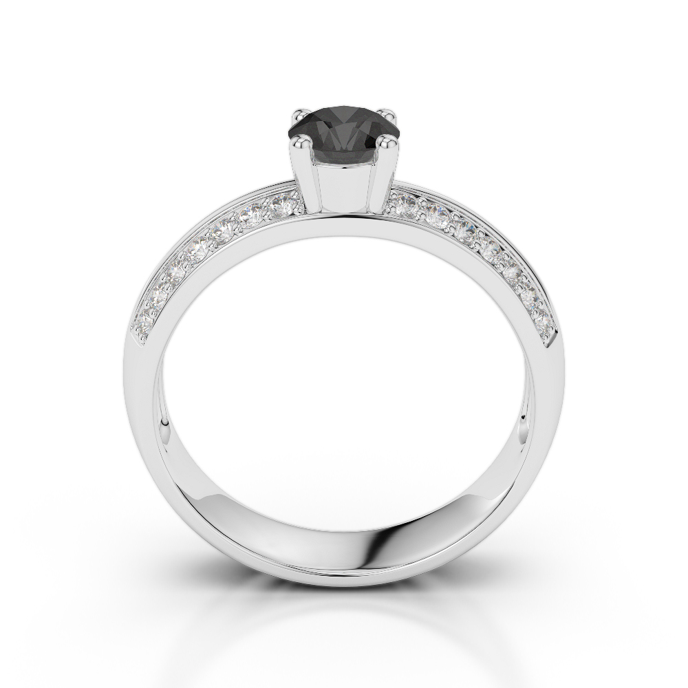 Gold / Platinum Round Cut Black Diamond with Diamond Engagement Ring AGDR-1183