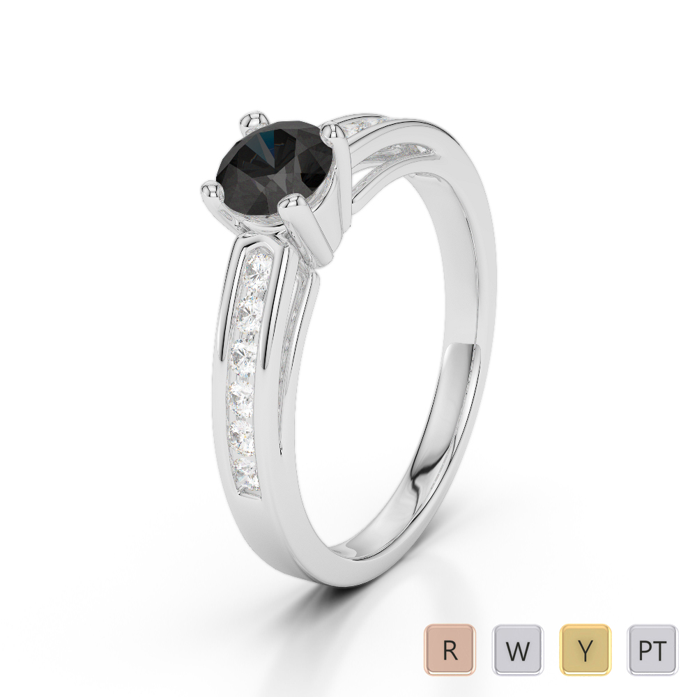 Gold / Platinum Round Cut Black Diamond with Diamond Engagement Ring AGDR-1186