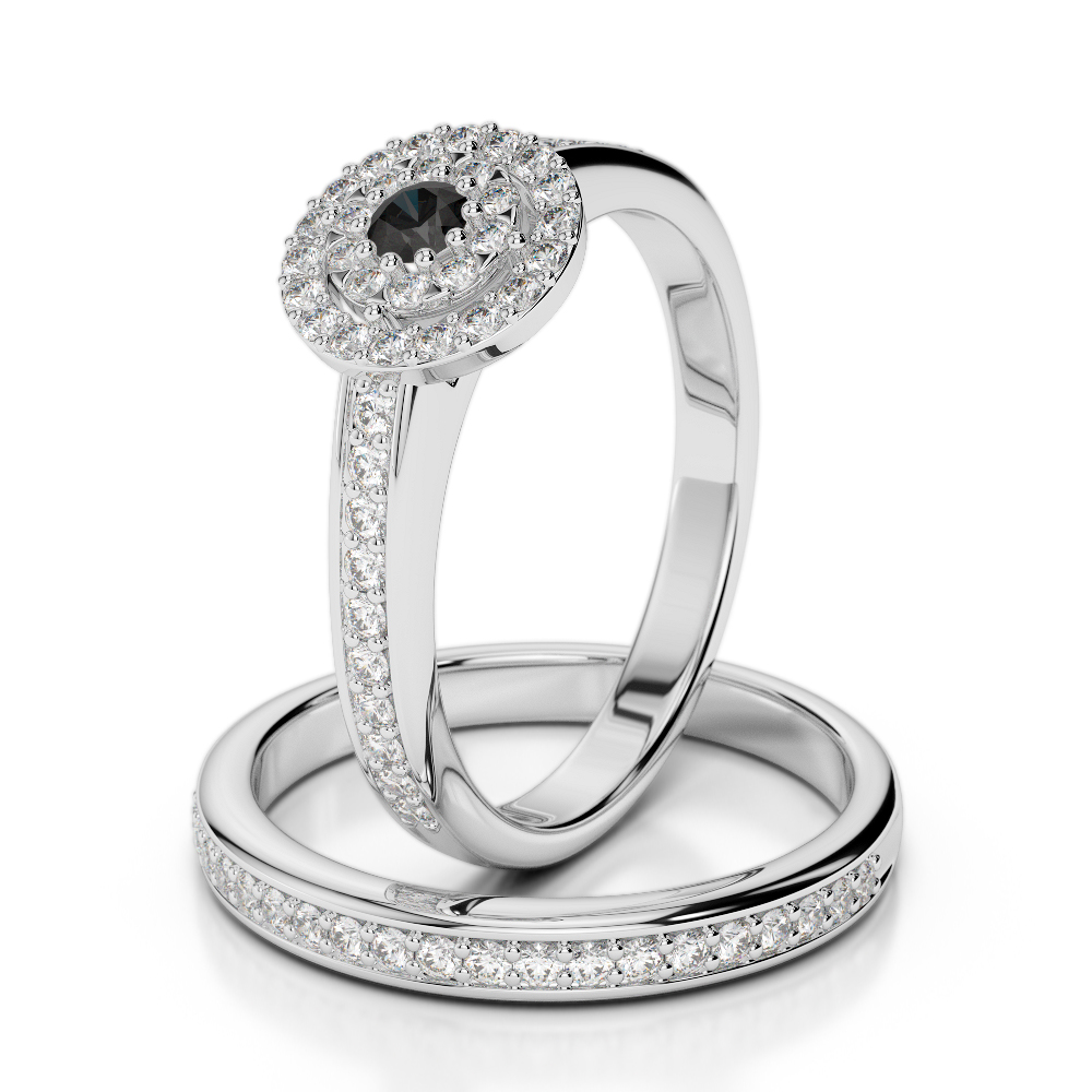 Gold / Platinum Round cut Black Diamond with Diamond Bridal Set Ring AGDR-1239