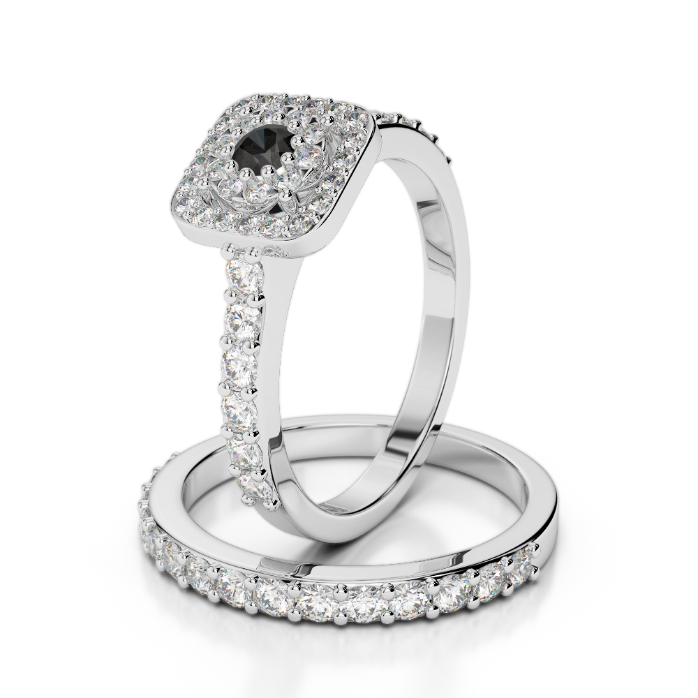 Gold / Platinum Round cut Black Diamond with Diamond Bridal Set Ring AGDR-1246