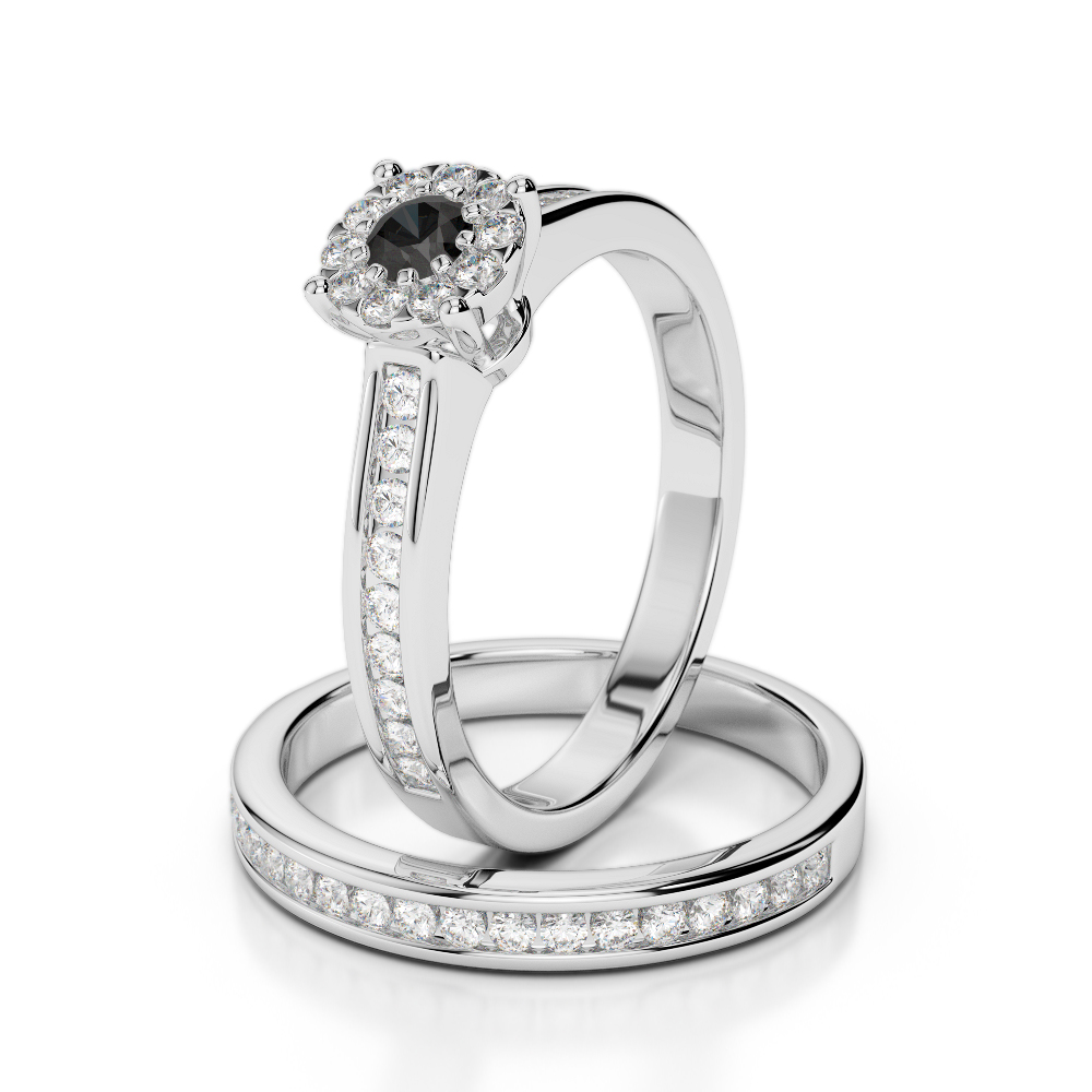 Gold / Platinum Round cut Black Diamond with Diamond Bridal Set Ring AGDR-1339